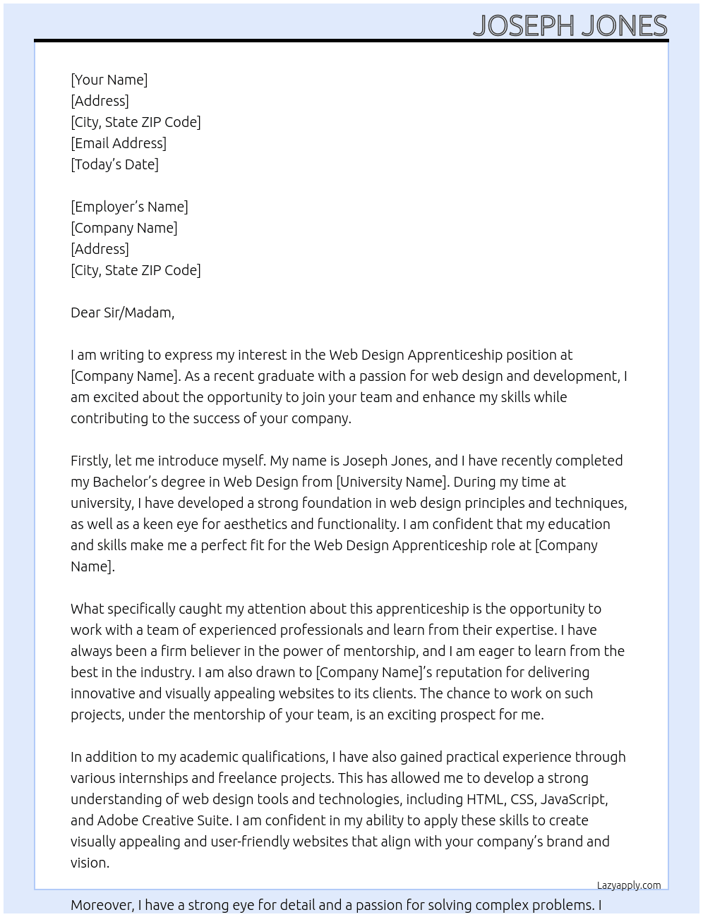 Web Design Apprenticeship At Web Design Apprenticeship Cover Letter