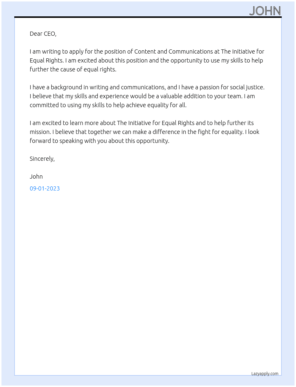 Content and communications  At The Initiative for equal rights  Cover Letter
