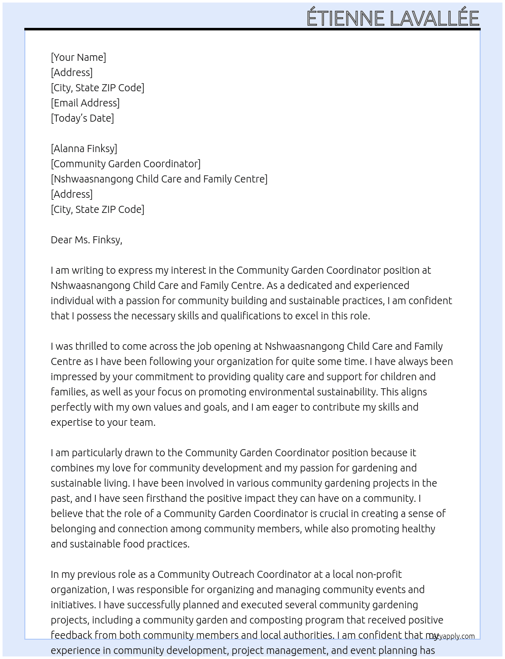 Community Garden Coordinator At Nshwaasnangong Child Care and Family Centre Cover Letter