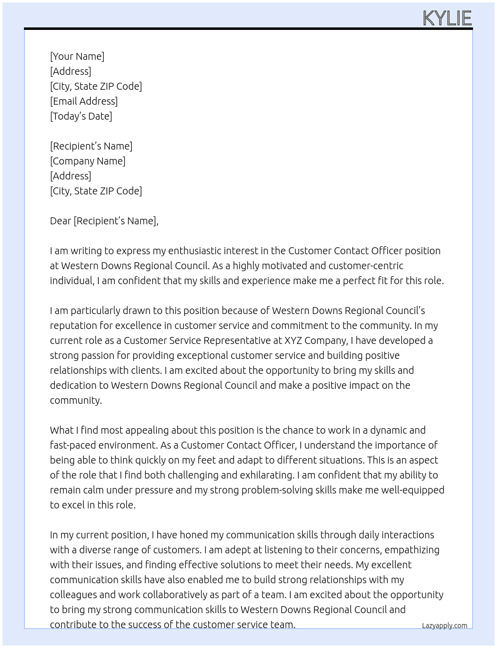 Customer Contact Officer At Western Downs Reginal Council Cover Letter