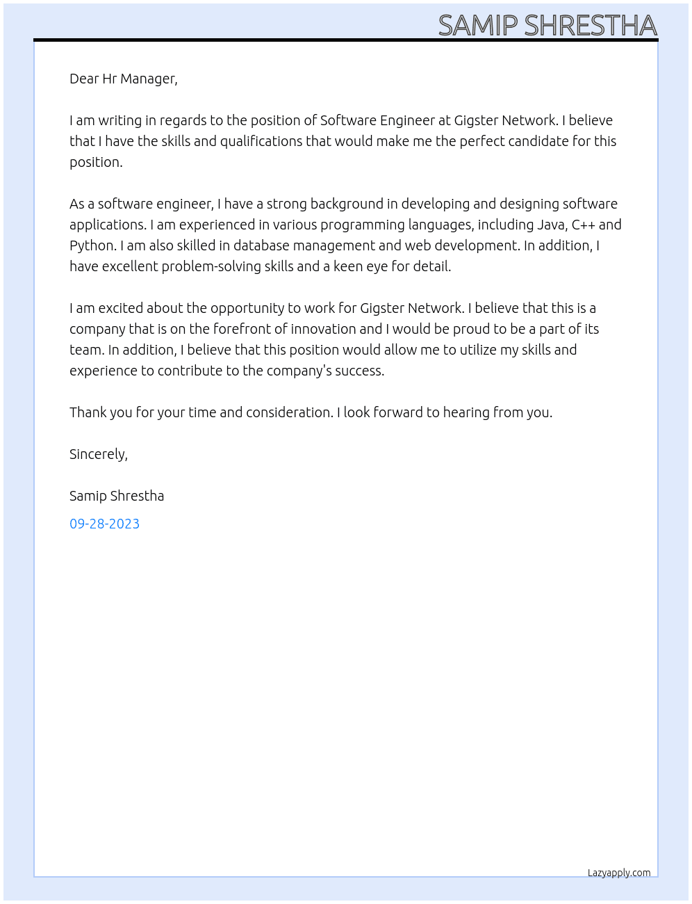Software Engineer At Gigster Network Cover Letter