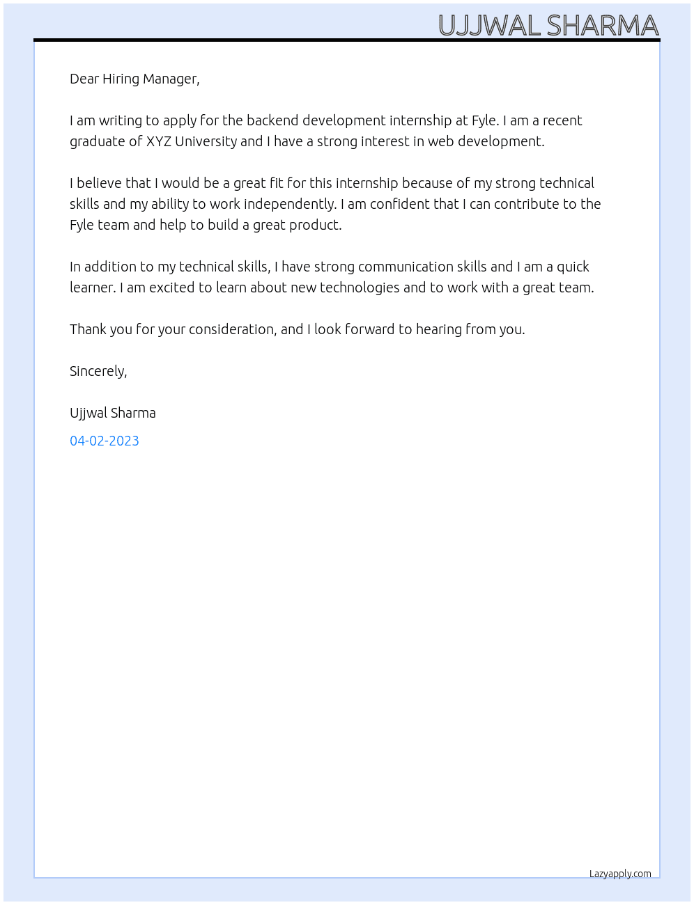 Applying for Backend Development Internship At Fyle Cover Letter