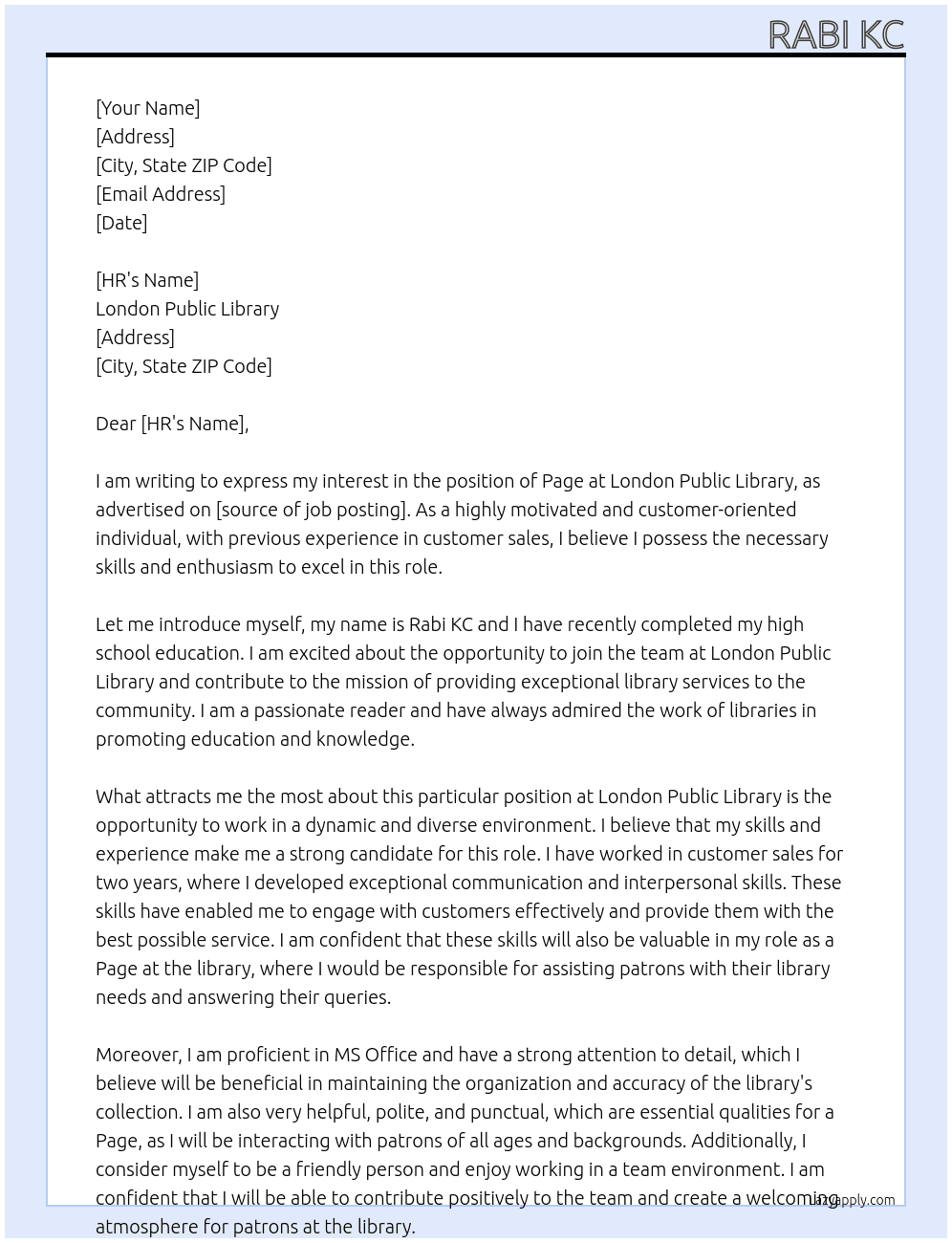 Page at Library At London Public Library Cover Letter
