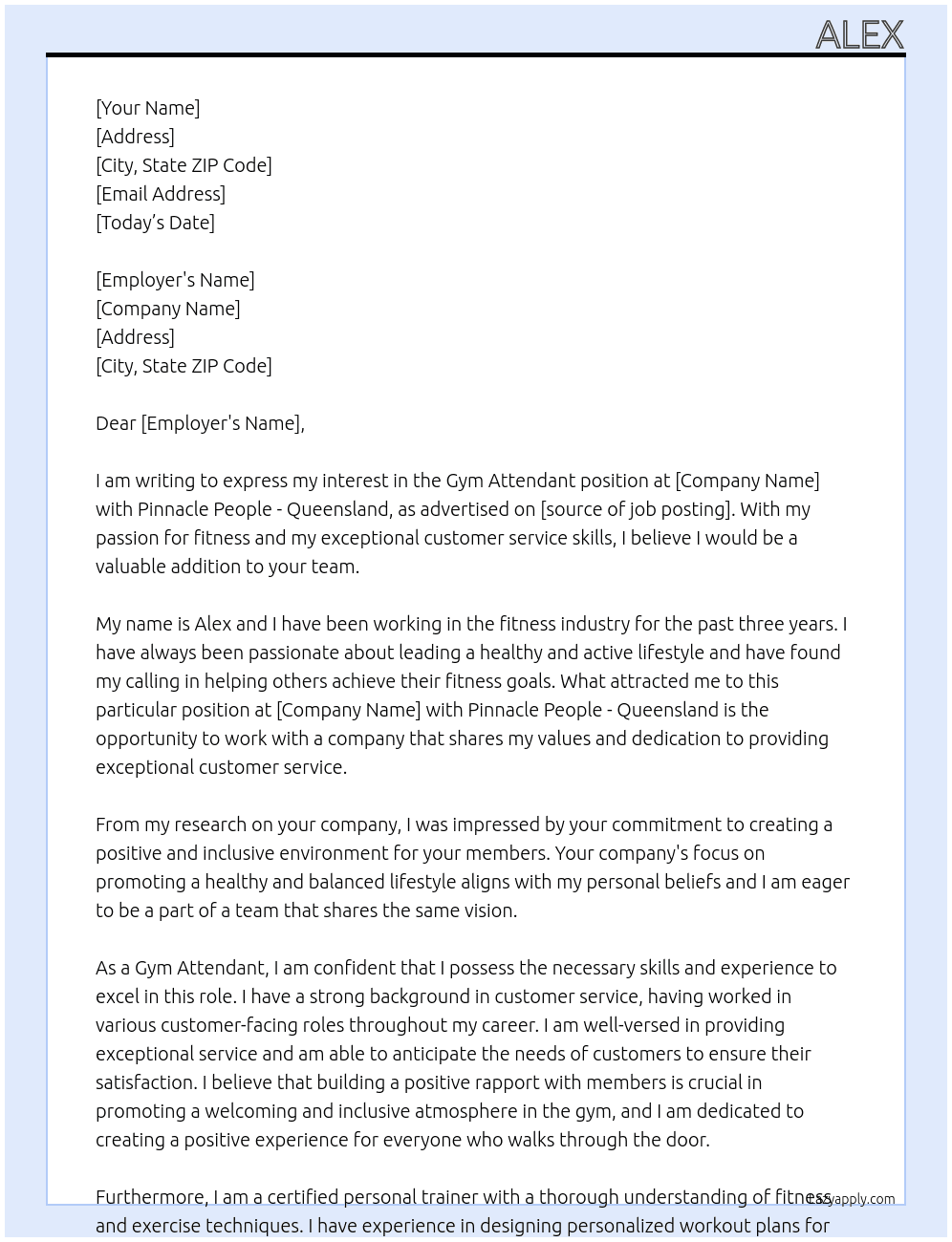 Gym Attendant  At FIFO Cover Letter