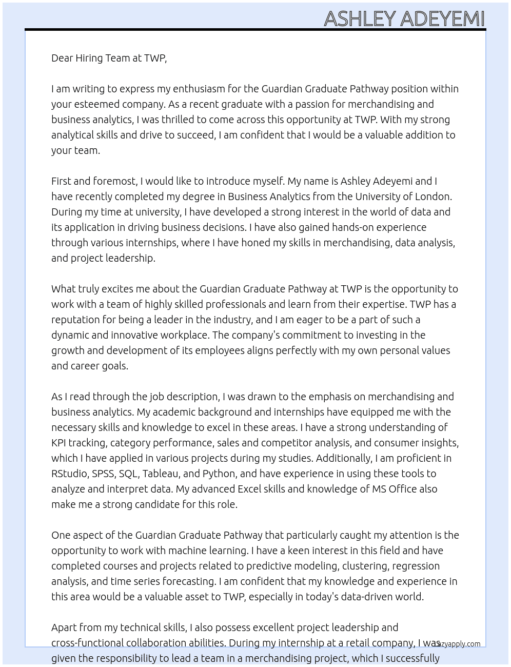 Cover letter for guardian graduate pathway - LazyApply