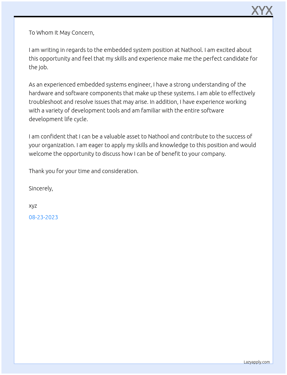 embedded sysytem At nathool Cover Letter