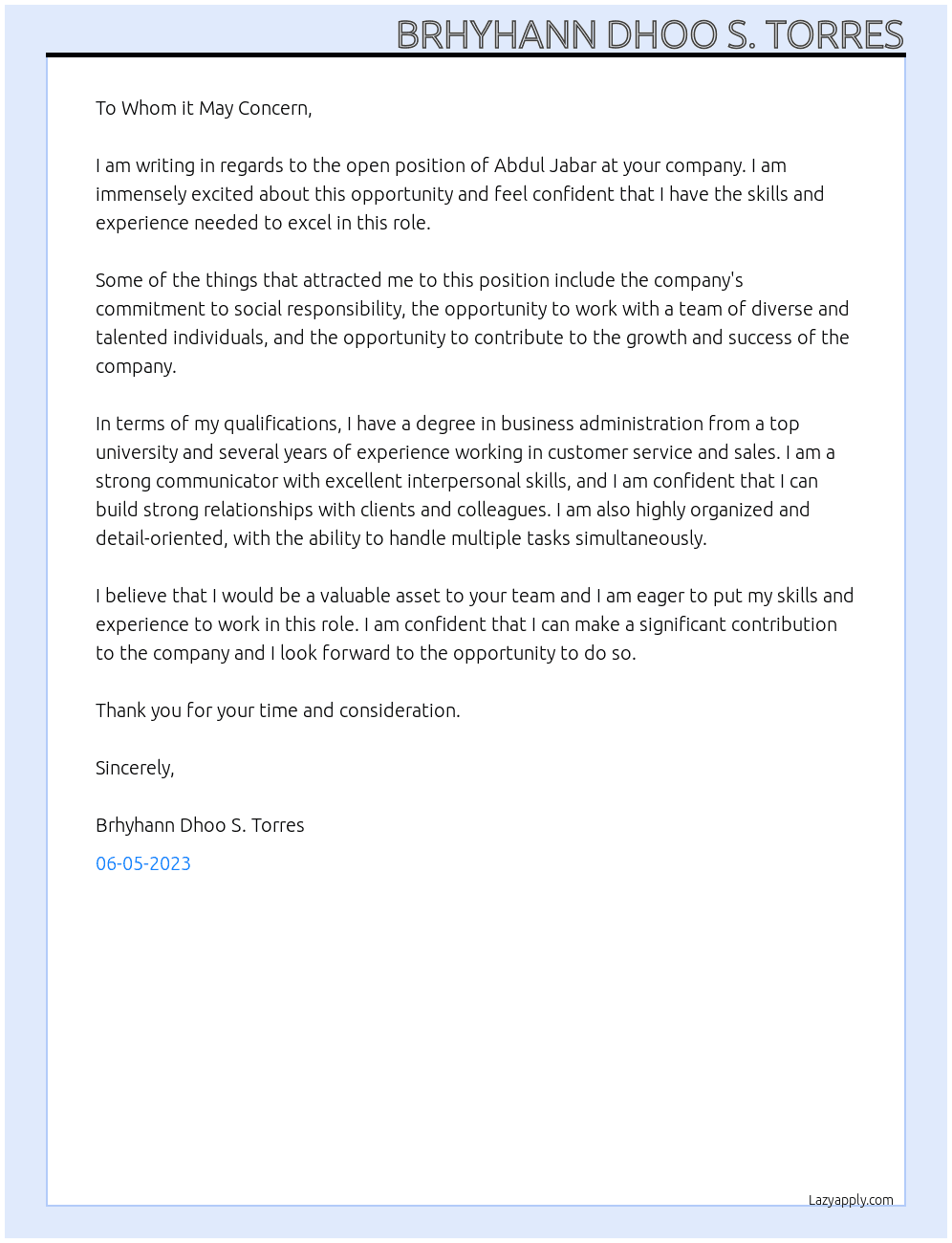 Abdul jabar At 23423423445 Cover Letter