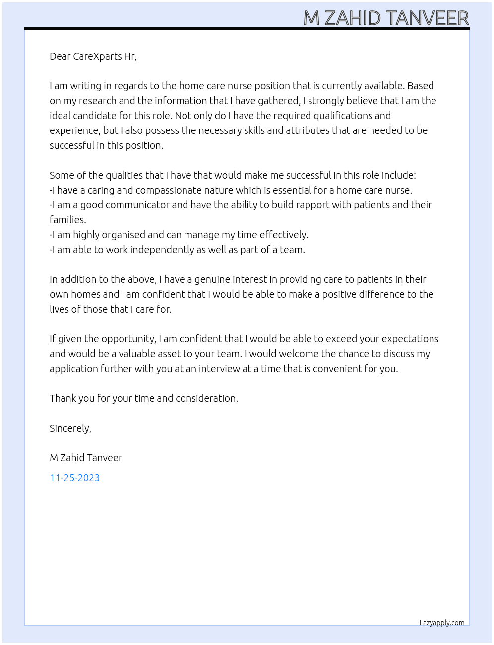 Home care nurse At CareXparts healthcare LL_Dubai Cover Letter