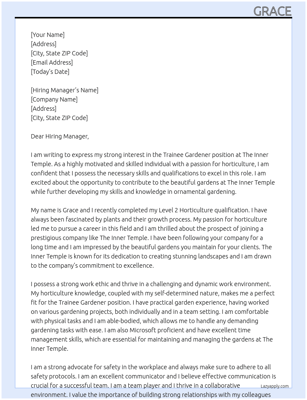 Trainee Gardener At The Inner Temple Cover Letter