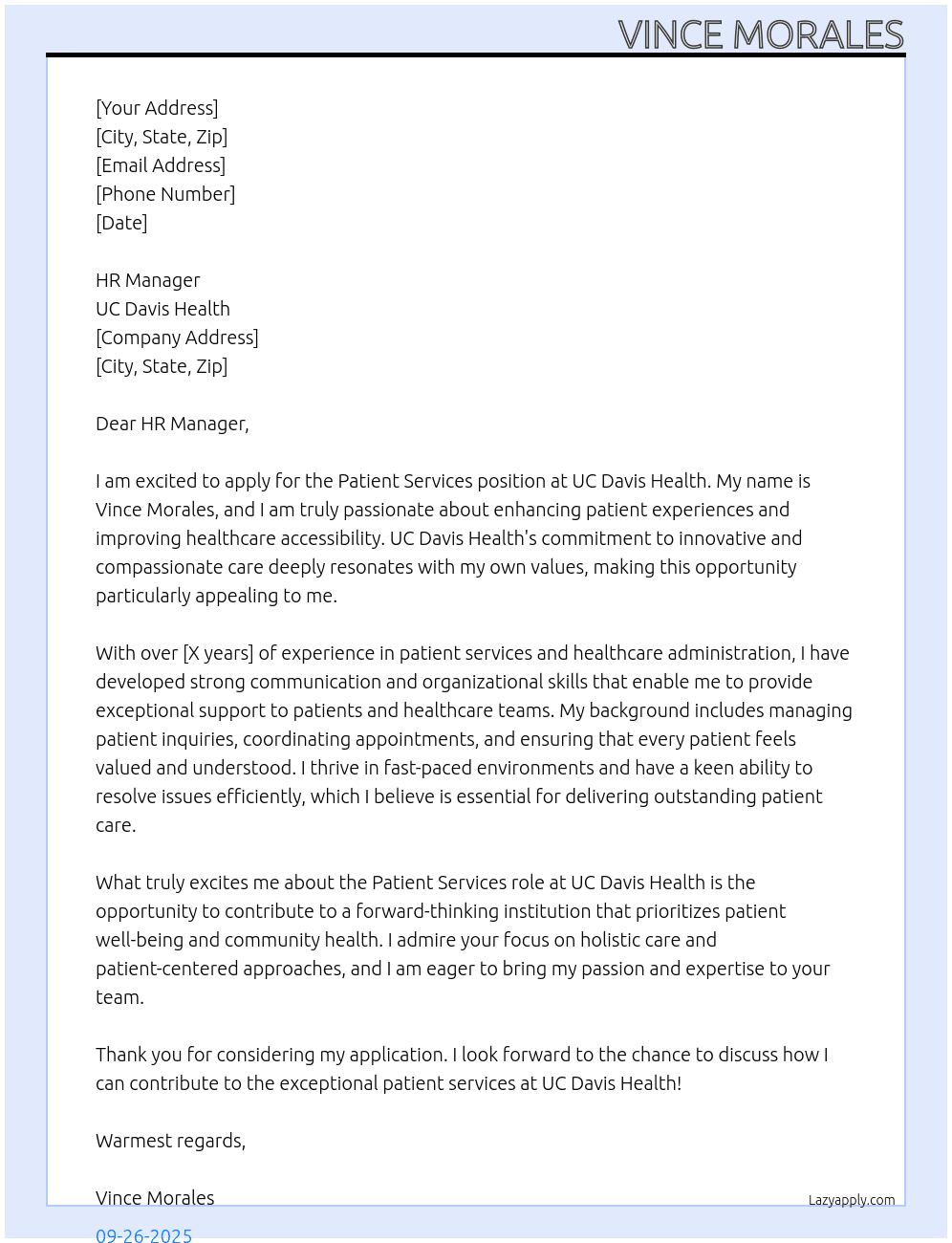 Patient Services  At UC Davis Health Cover Letter