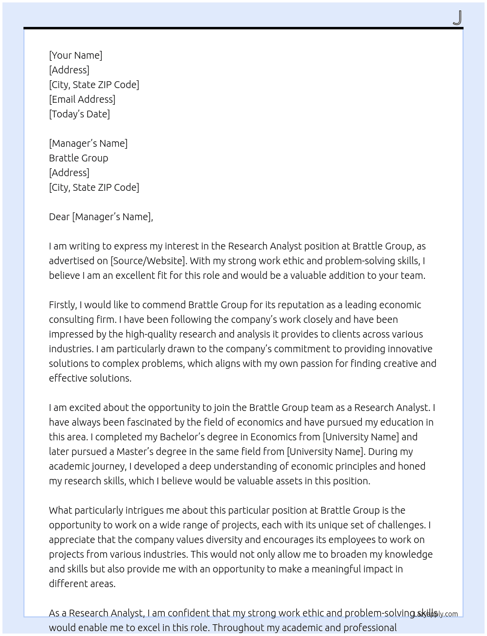 Research Analyst At Brattle Group Cover Letter