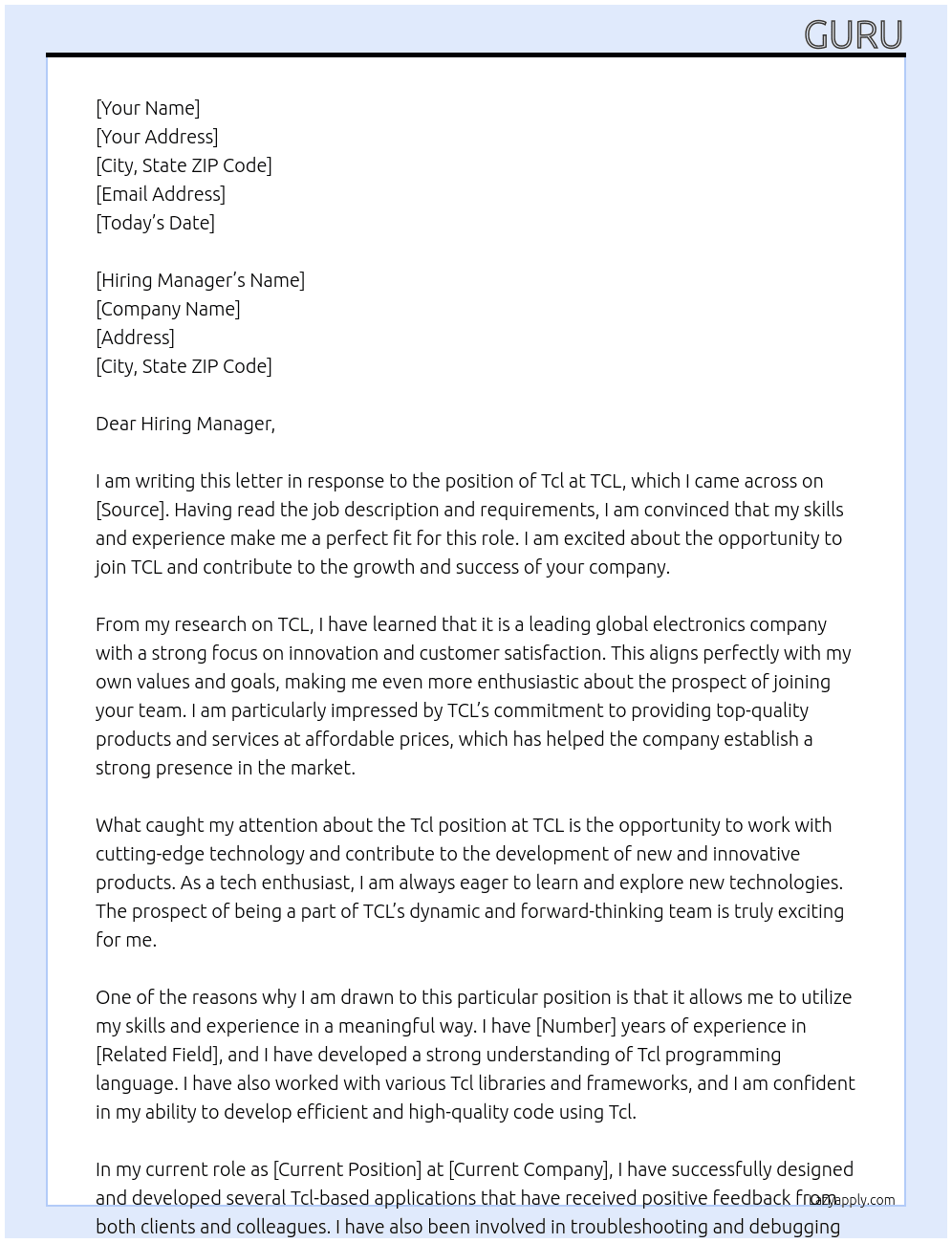Cover letter for tcl - LazyApply