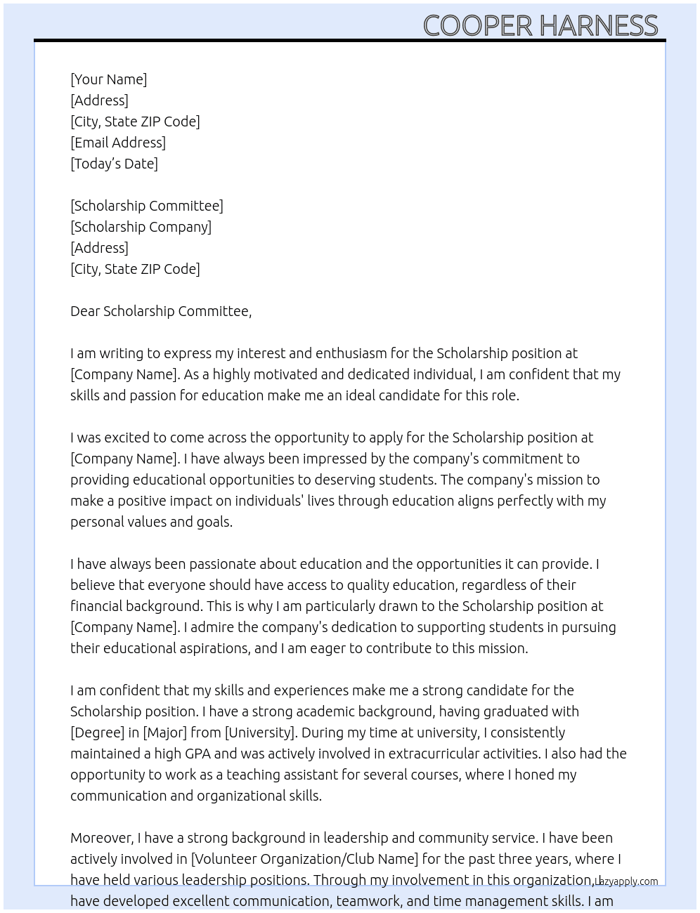 Scholarship At Scholarship  Cover Letter