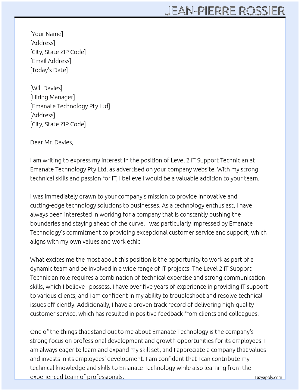 Cover letter for level 2 it support technician - LazyApply