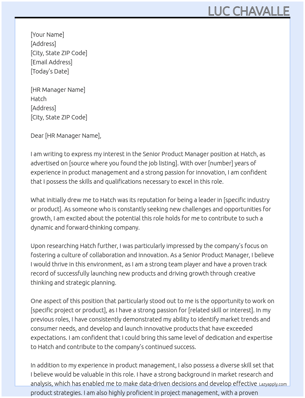Senior Product Manager At Hatch Cover Letter