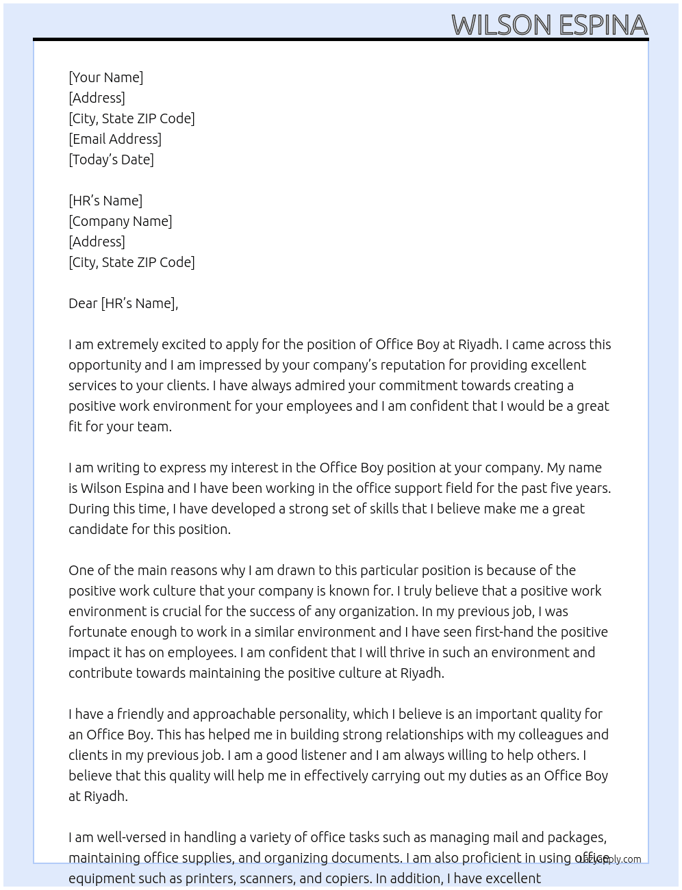 Office Boy At Riyadh Cover Letter