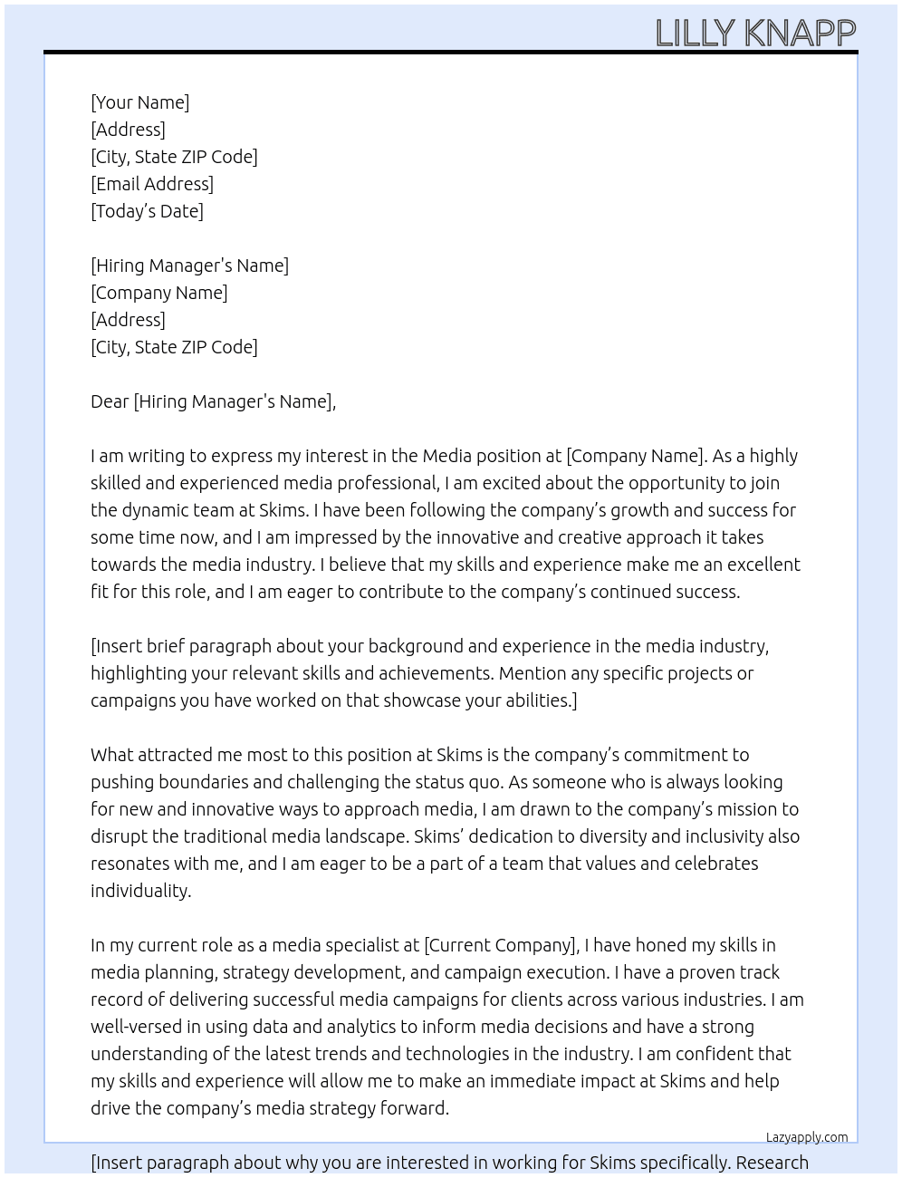 Media At Skims Cover Letter