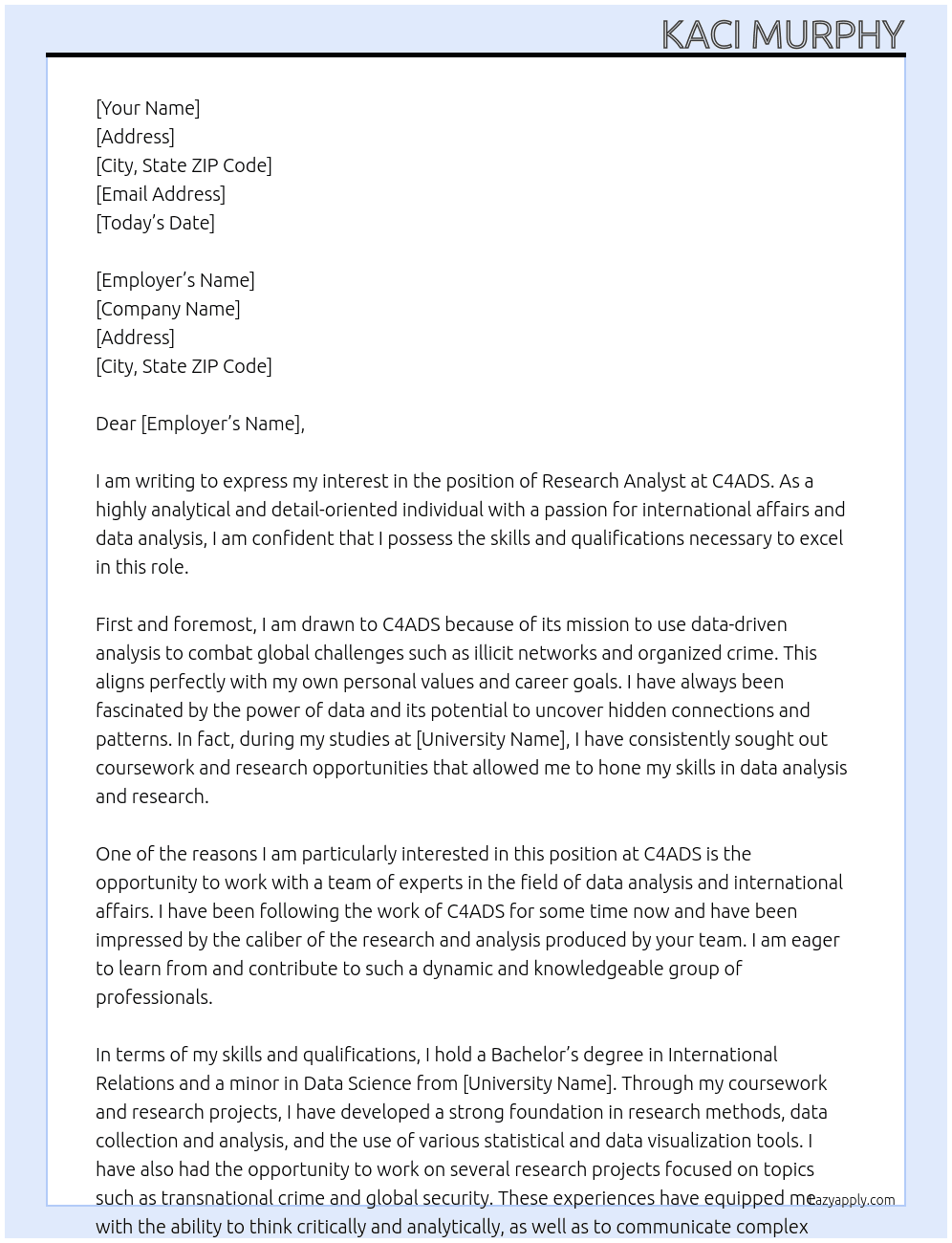 Research analyst At C4ADS Cover Letter