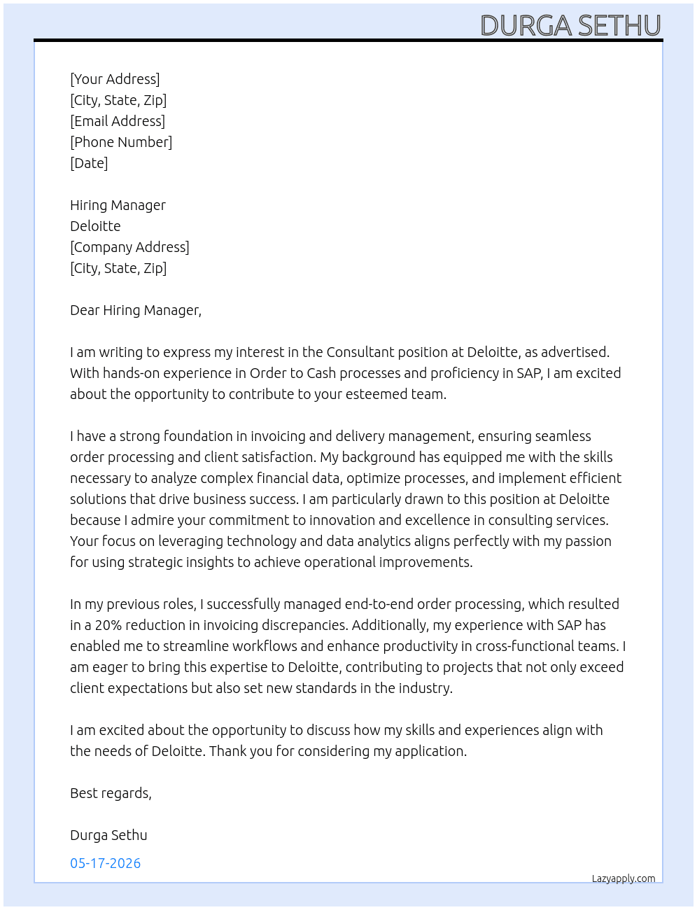 Cover letter for consultant - LazyApply