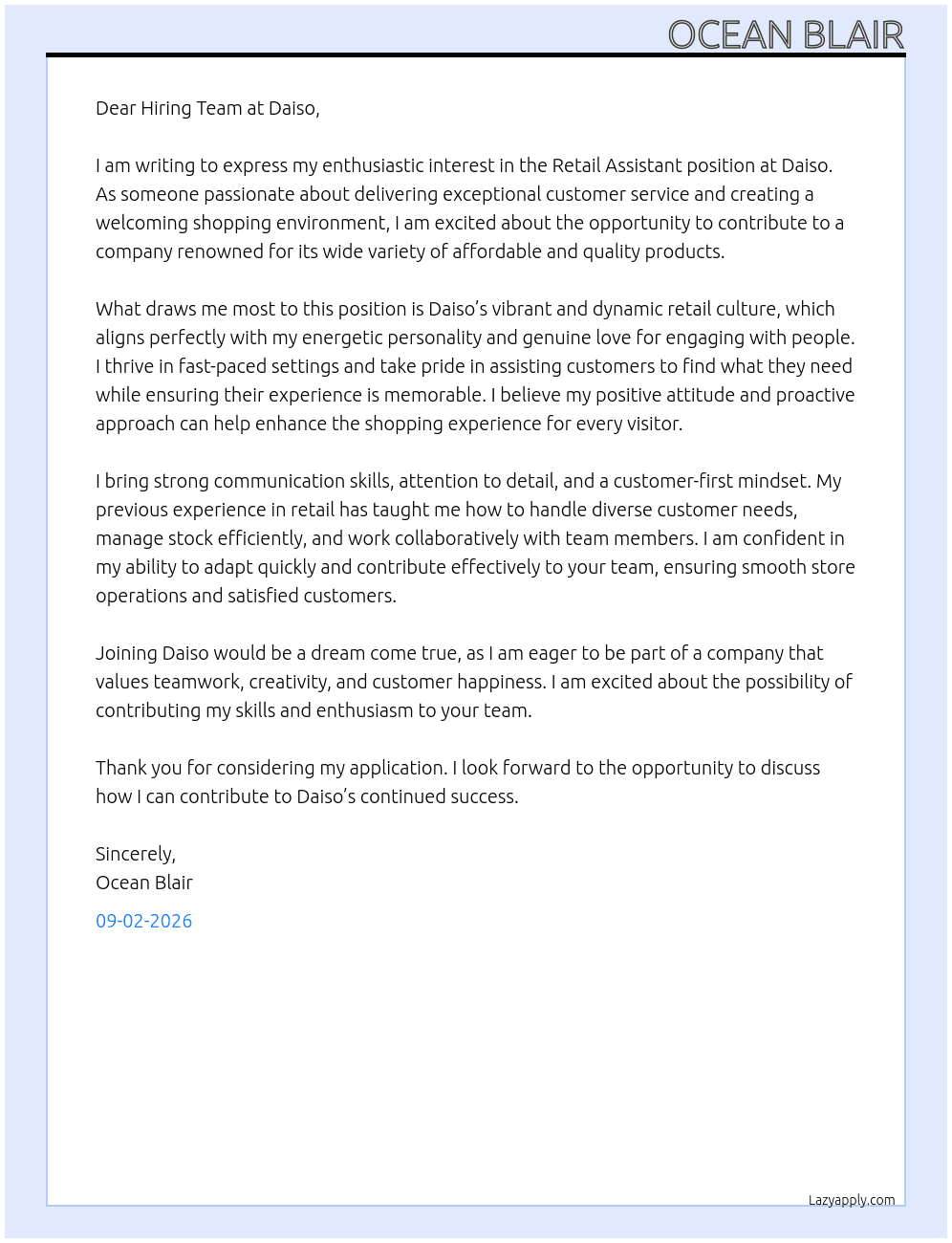 Cover letter for retail assistant - LazyApply
