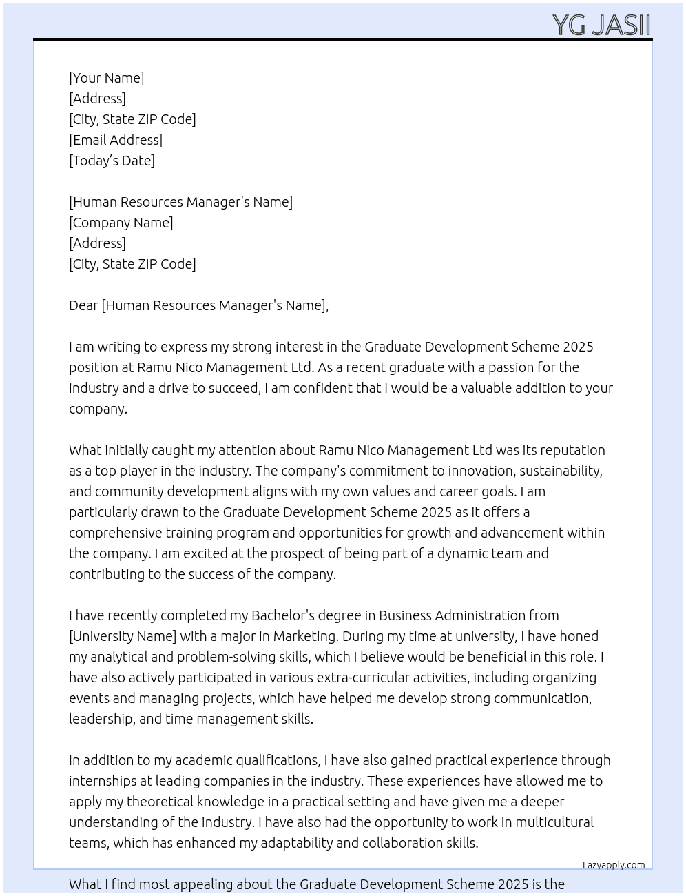 Graduate Development Scheme 2025 At Ramu Nico Management Ltd Cover Letter