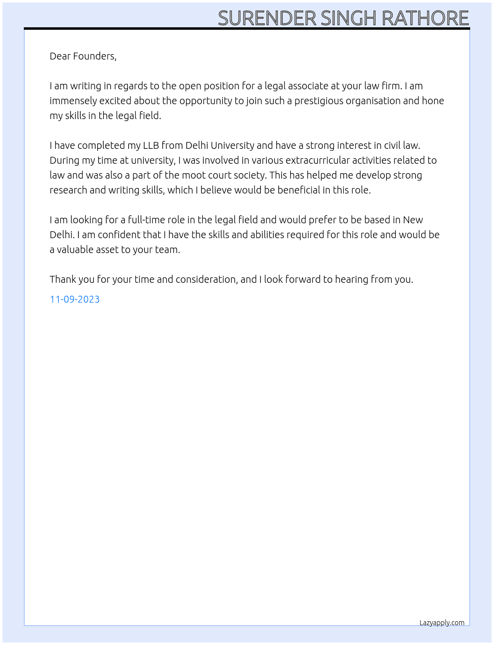 legal associate At Law Firm Cover Letter
