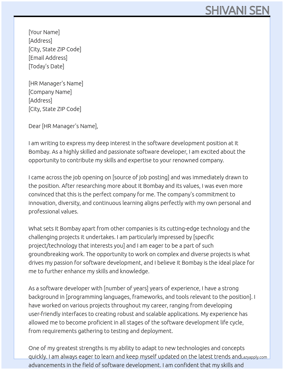 Software development  At It Bombay  Cover Letter