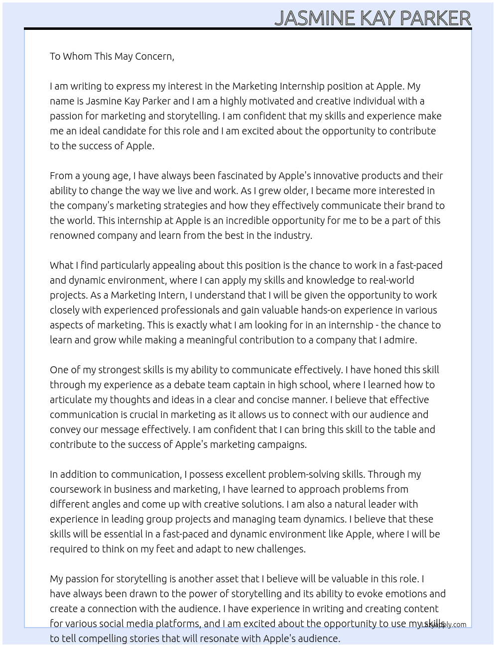 Marketing Internship At Apple Cover Letter