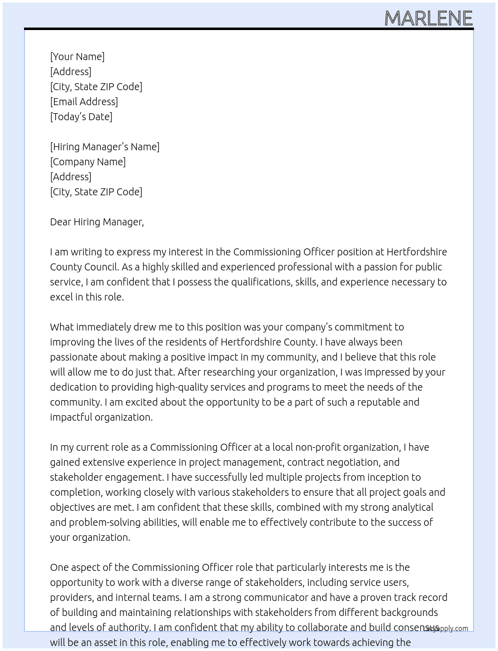 Commissioning Officer At Hertfordshire County Council Cover Letter