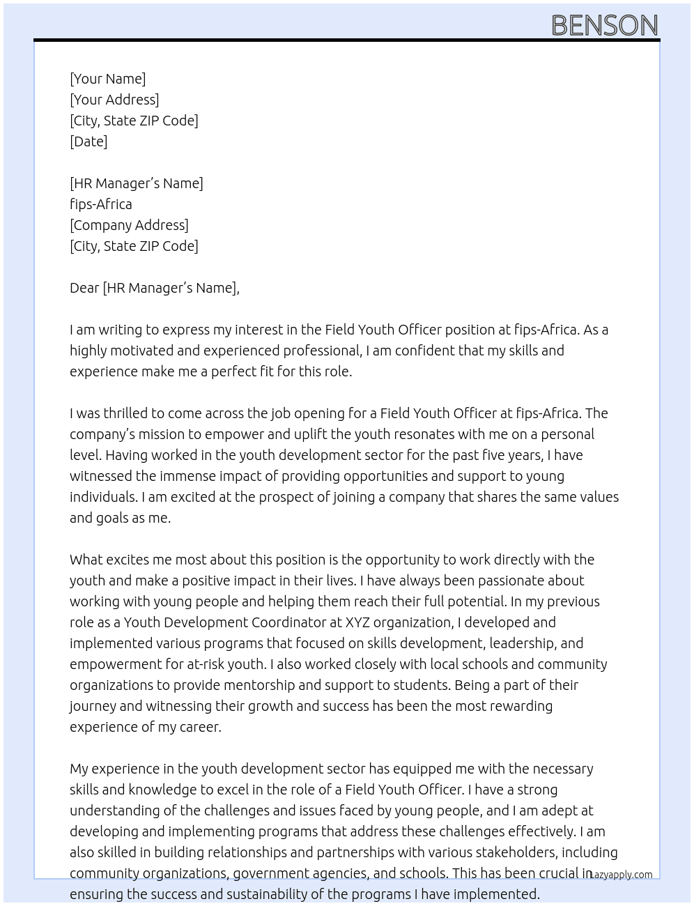 Field Youth Officer At fips-Africa Cover Letter
