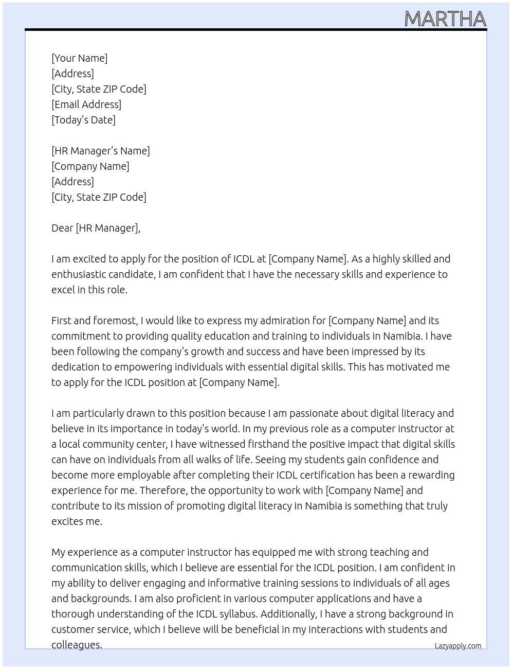 icdl At namcol Cover Letter