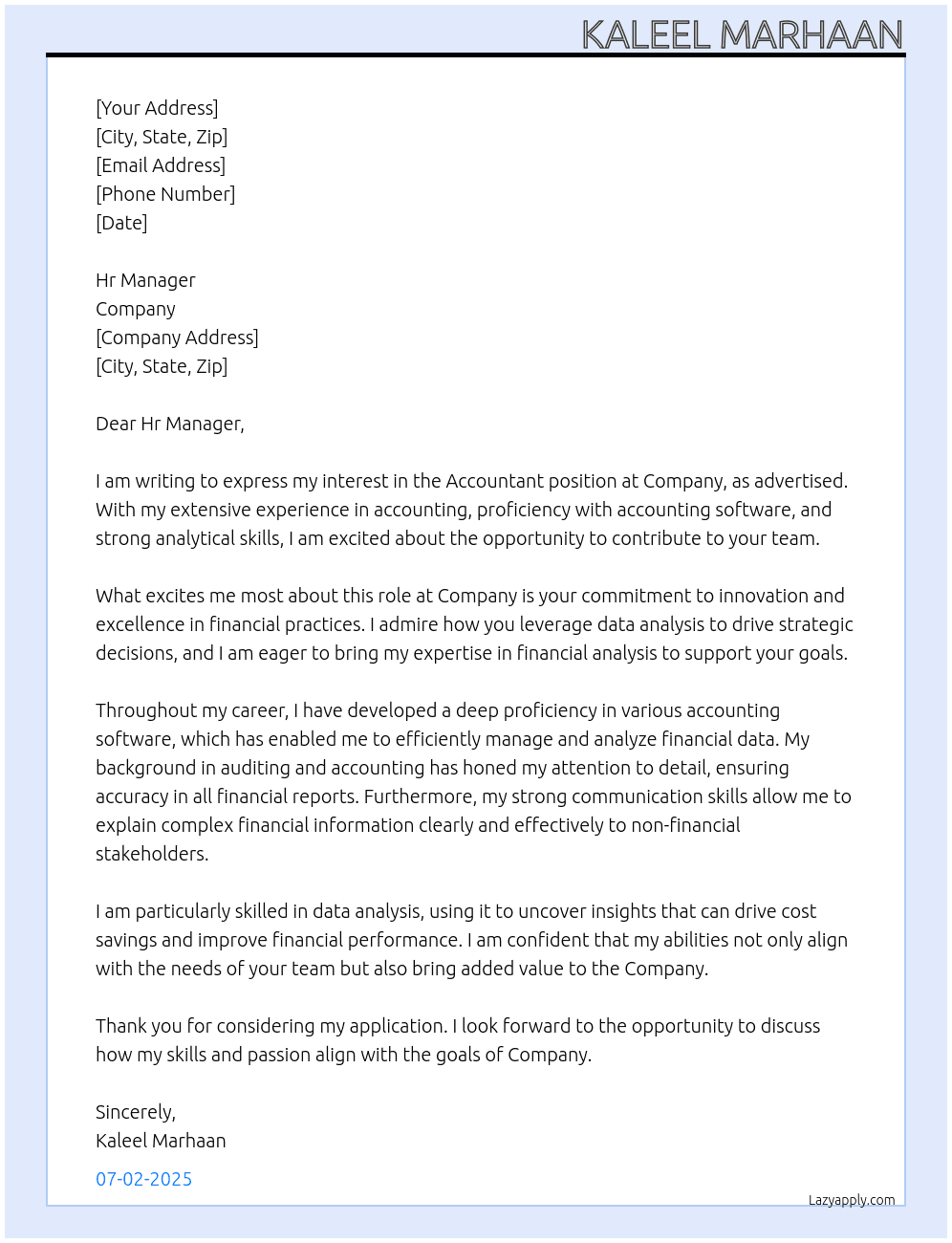 Accountant At Company Cover Letter