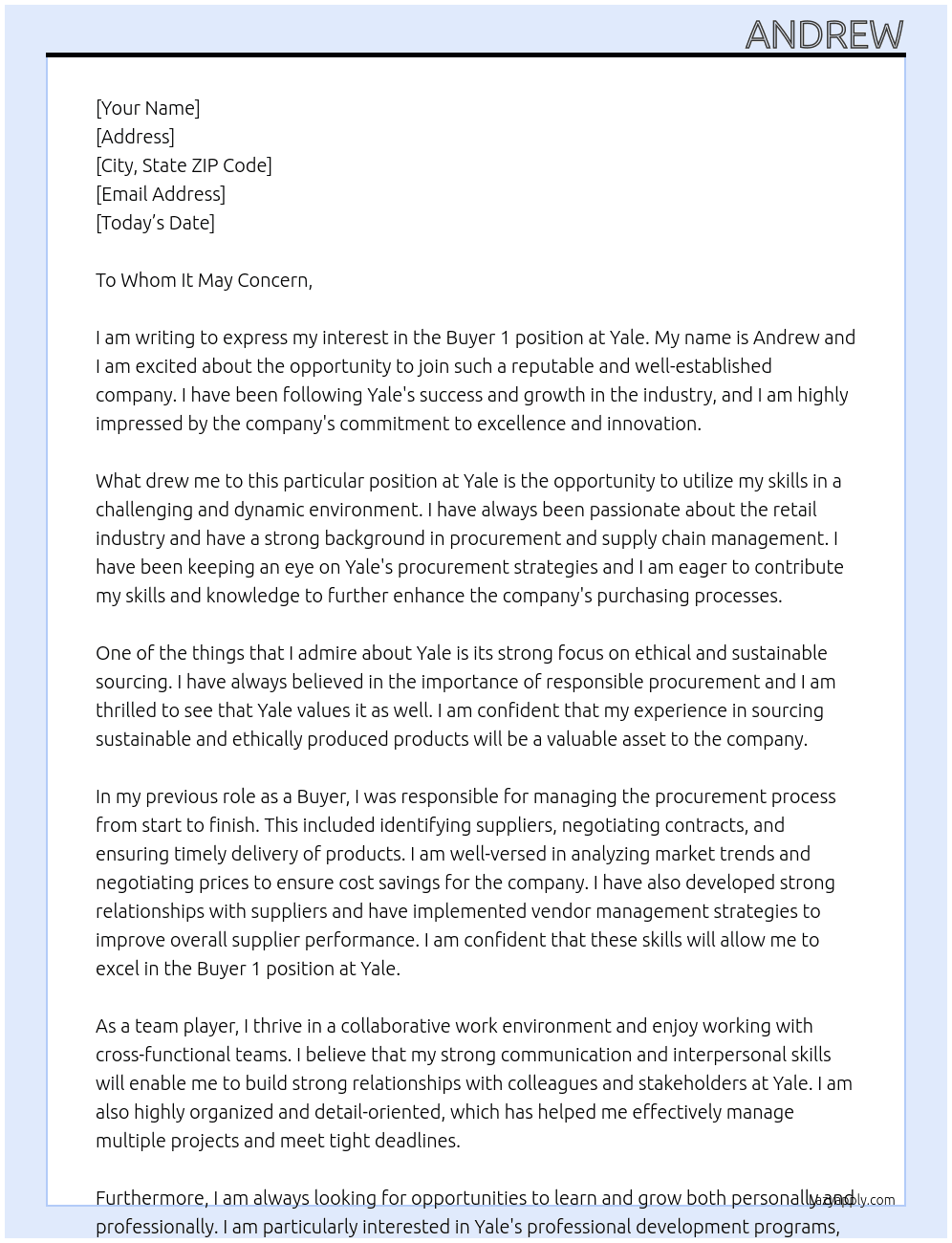 Buyer 1 At Yale Cover Letter