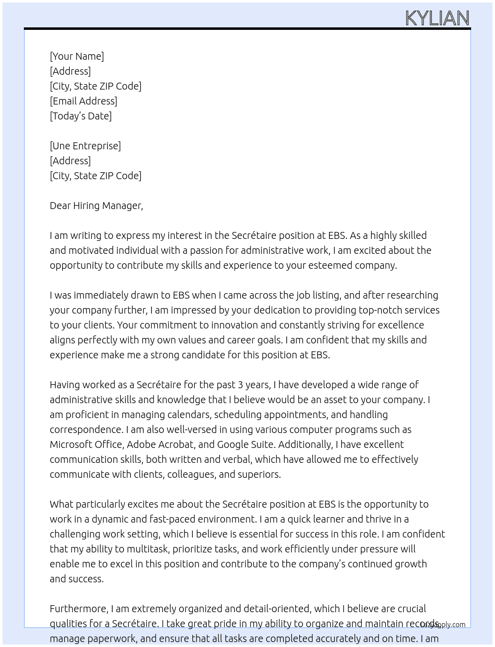 secretaire At ebs Cover Letter