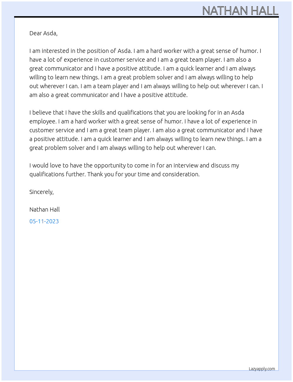 Asda At Asda Cover Letter