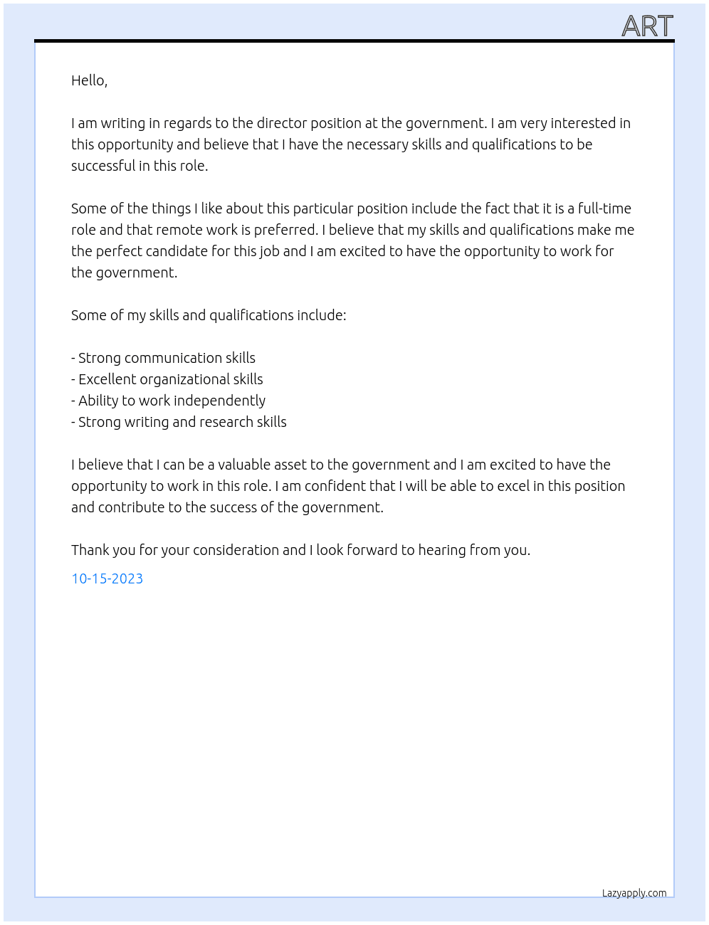 director At governmet Cover Letter