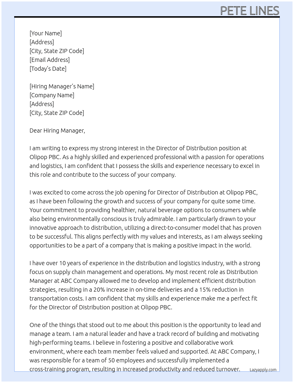 Cover letter for director, distrobution - LazyApply