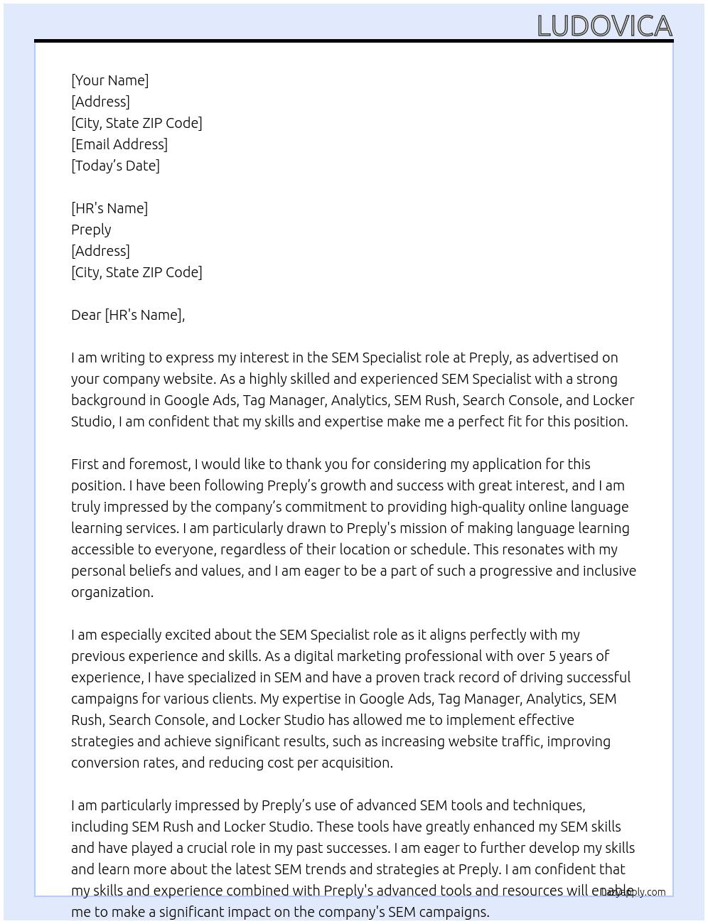 SEM Specialist At Preply Cover Letter