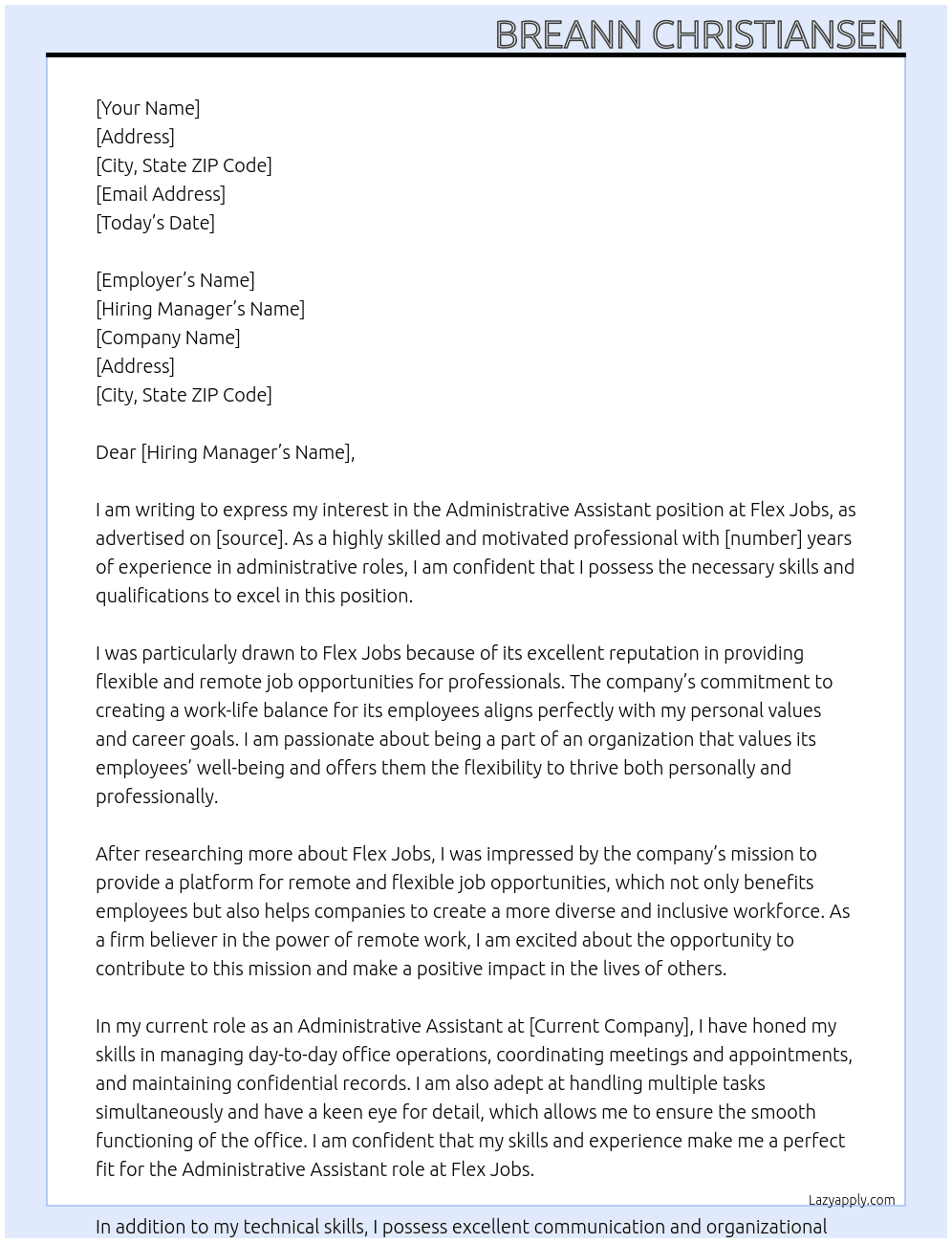 Administrative Assistant At Flex Jobs Cover Letter