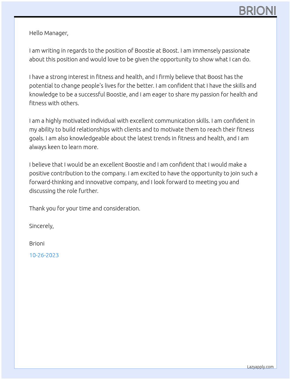 Boostie At Boost Cover Letter