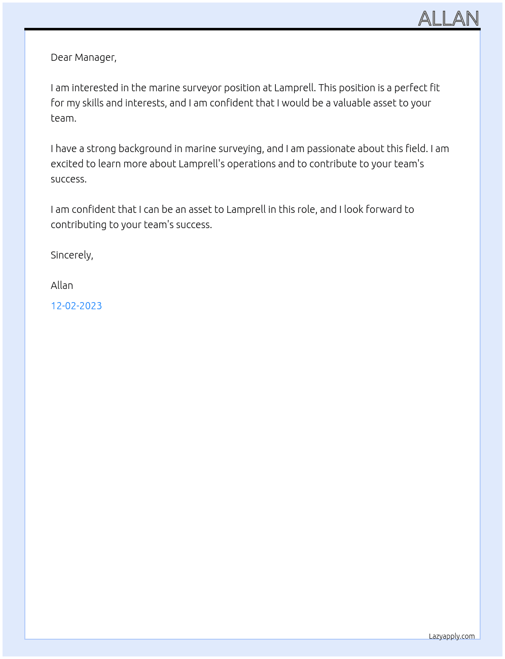 marine surveyor At Lamprell Cover Letter