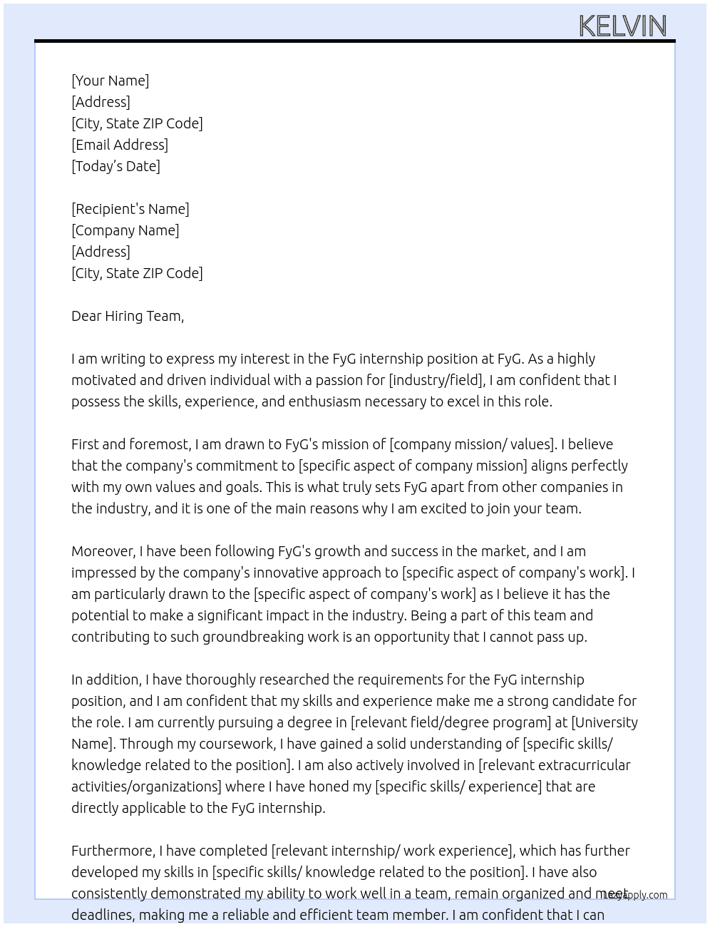 FyG internship At FYG Cover Letter