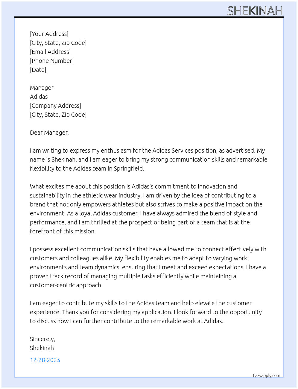 Cover letter for adidas services - LazyApply