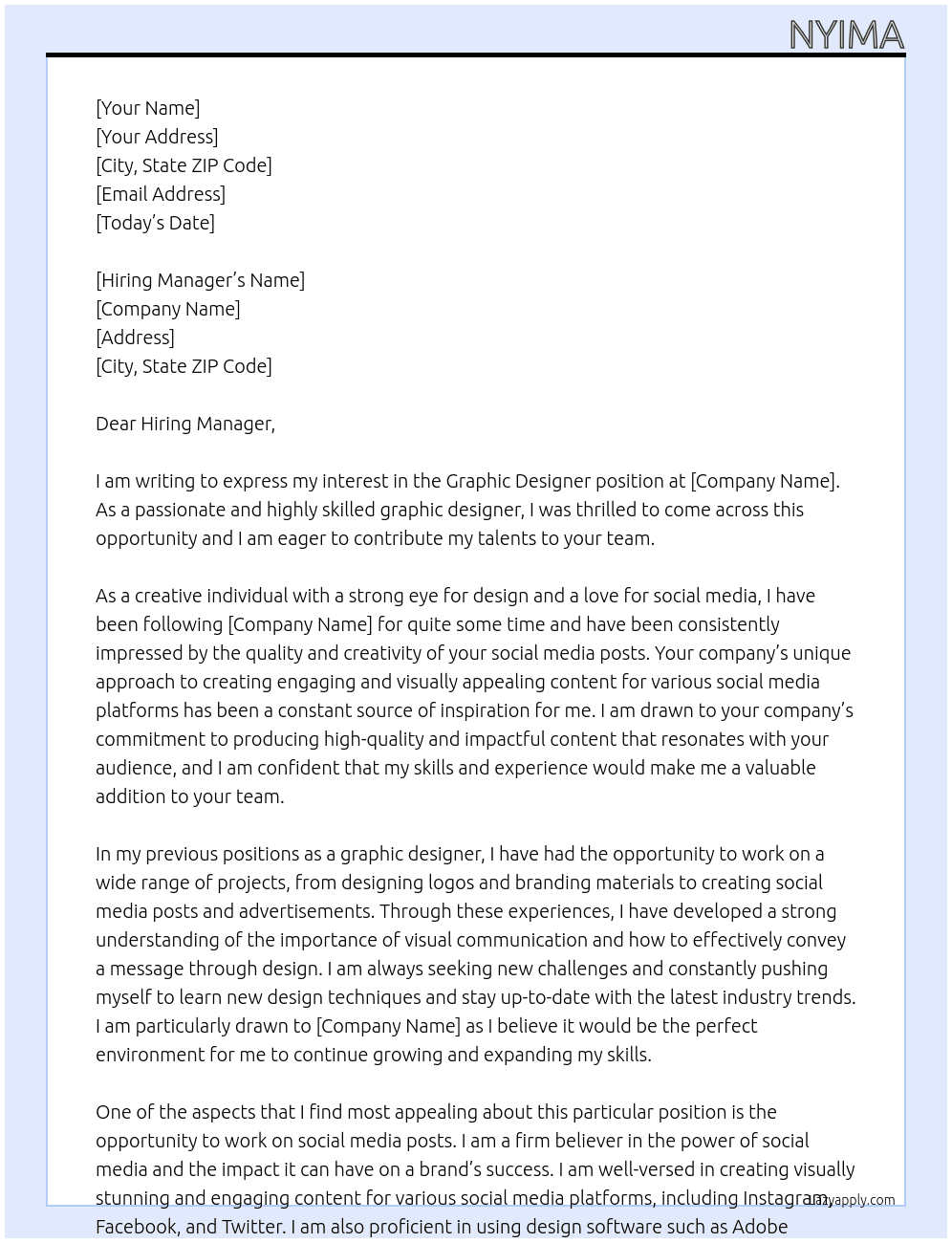 Graphic Designer At Production ofsocial medias posts Cover Letter