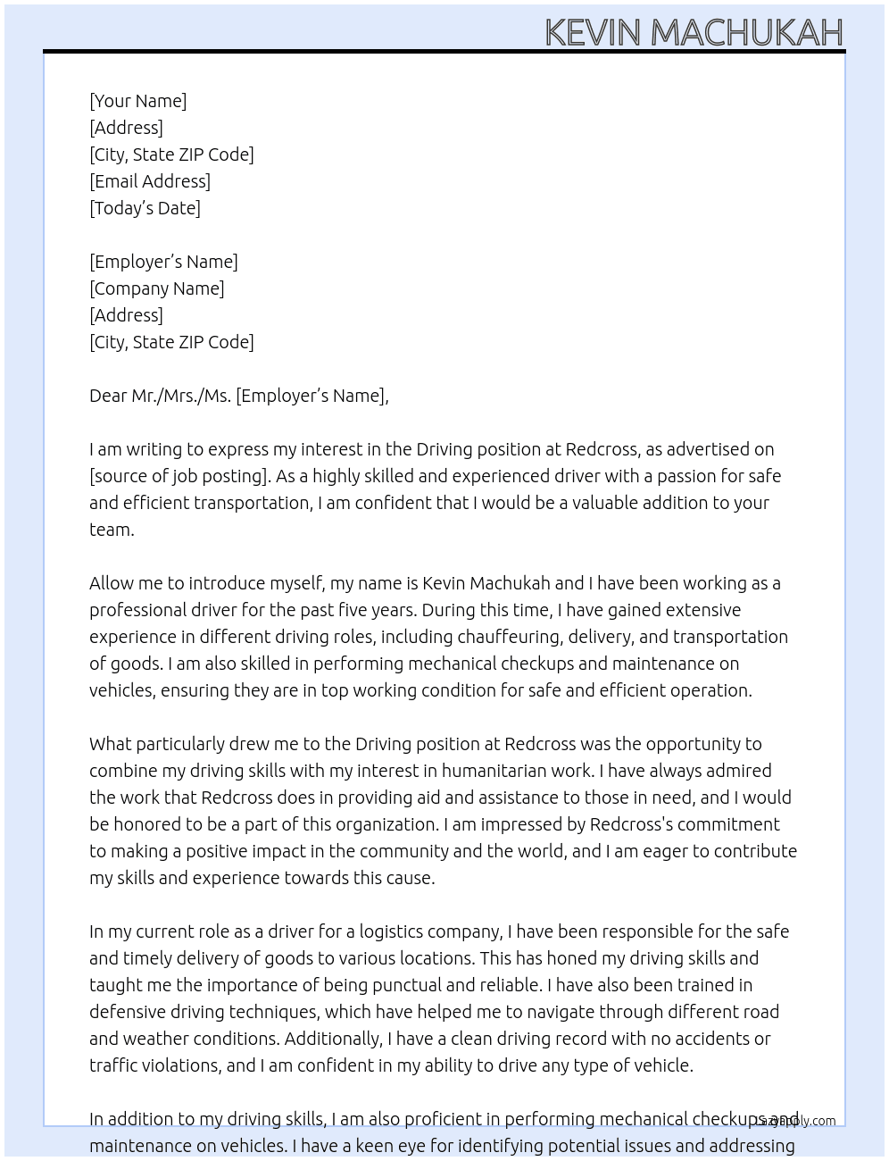 Driving At Redcross Cover Letter