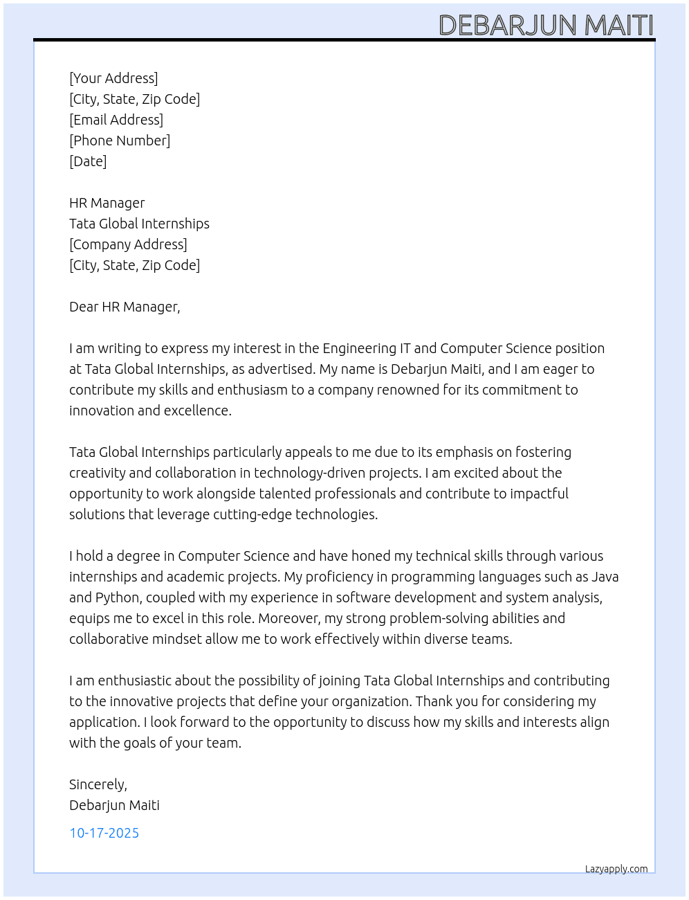 Cover letter for engineering it and computer science - LazyApply