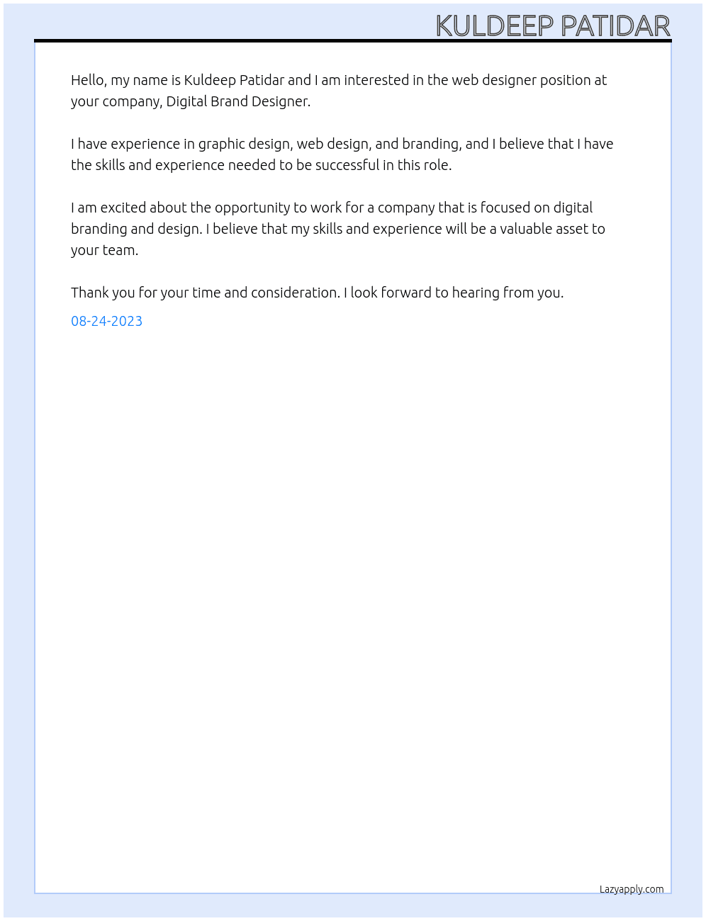 web Designer At Digital Brand Designer Cover Letter