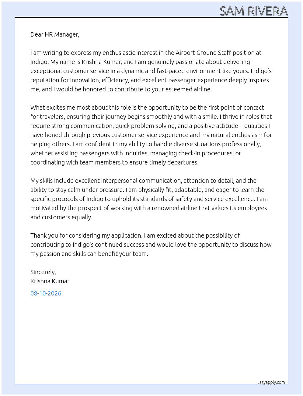 Cover letter for airport ground staf - LazyApply