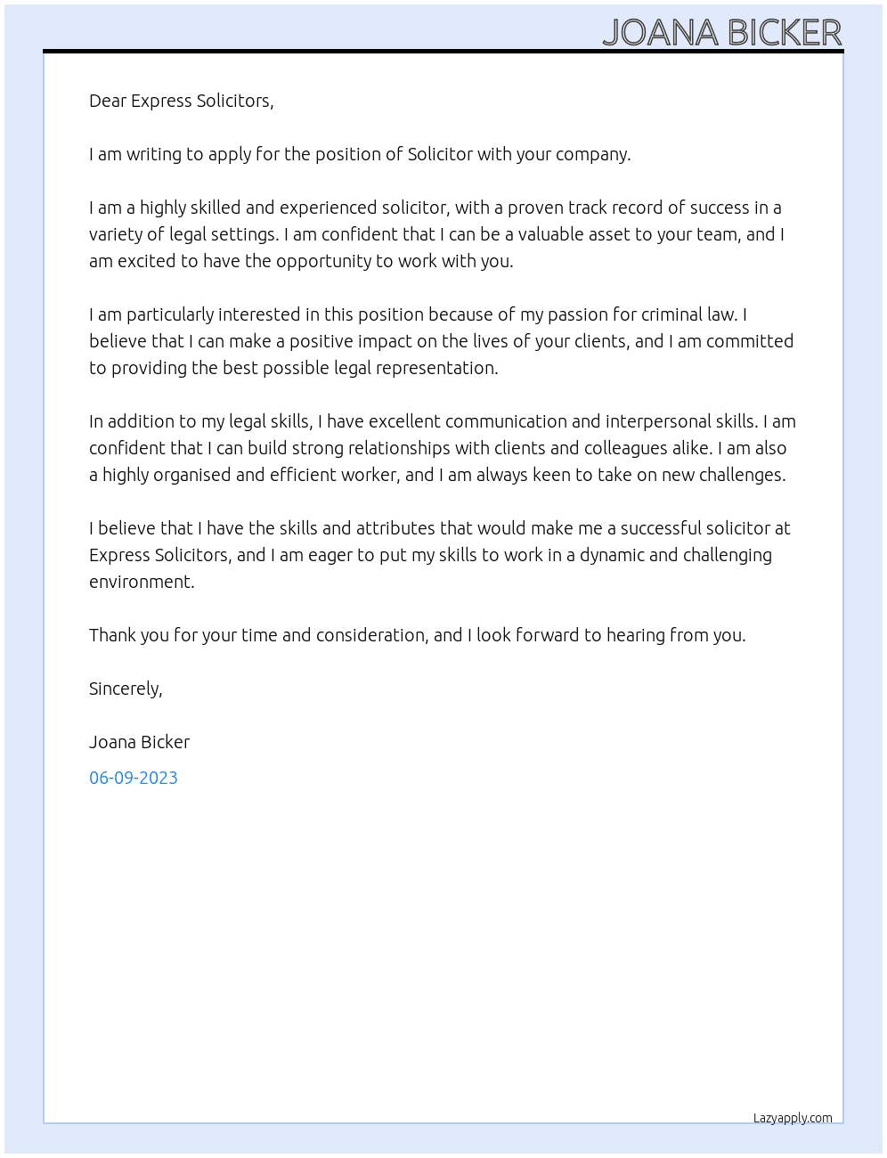 Solicitor At Express Solicitors Cover Letter