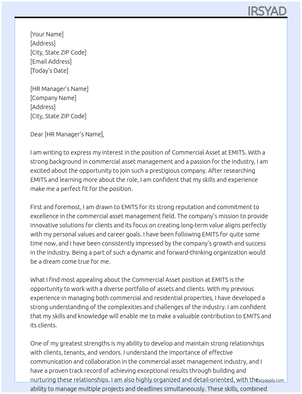 commercial asset At EMITS Cover Letter